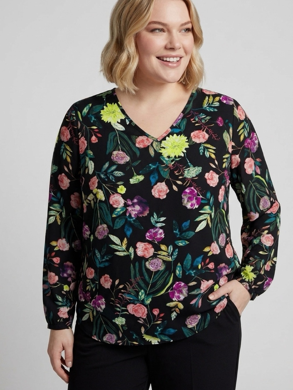 Floral V-Neck Women's Long Sleeve Top
